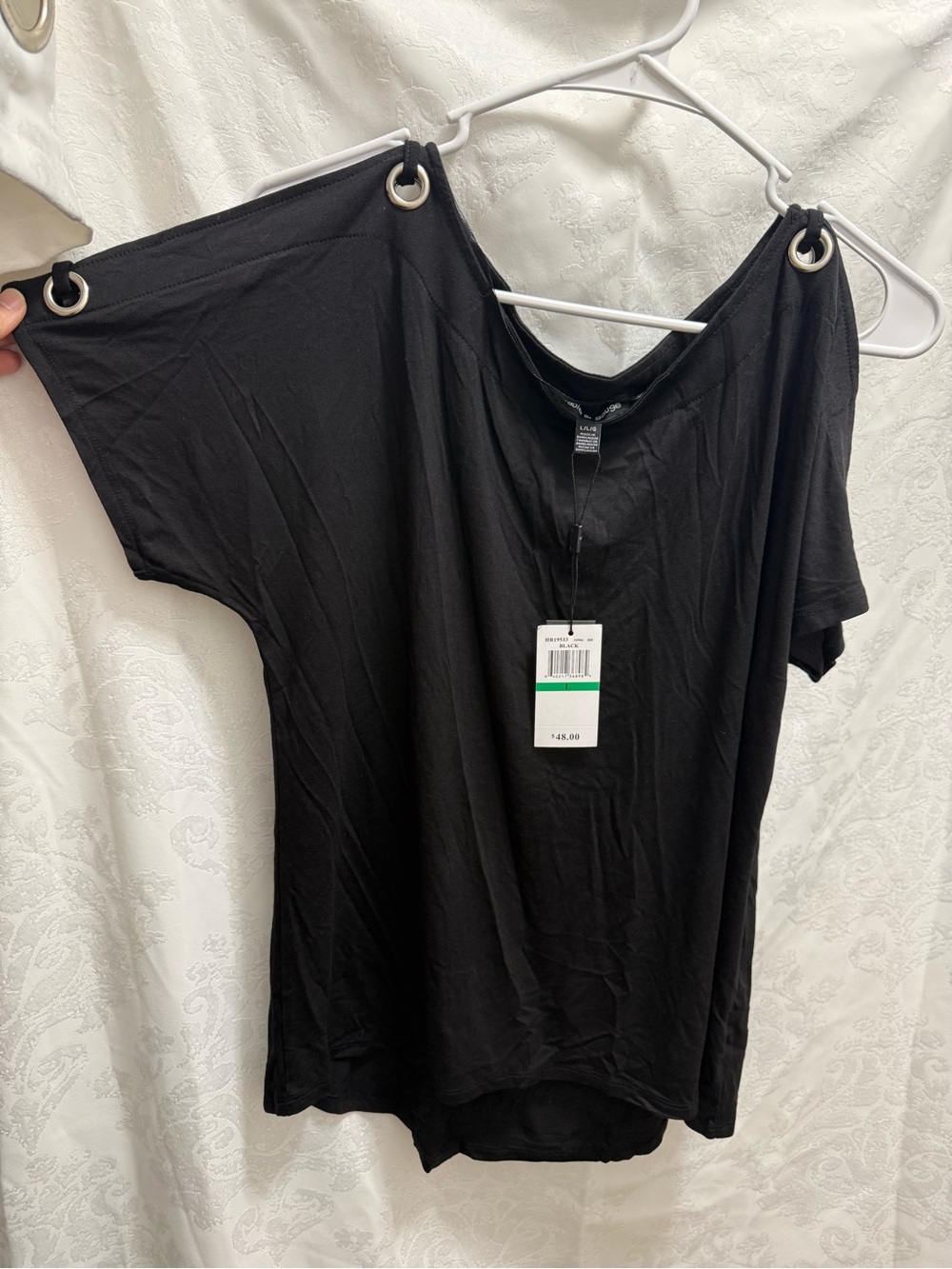 Cable & Gauge Black Short-Sleeve Tee with Grommet Shoulder Detail
